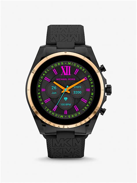 michael kors gen 6 bradshaw black-tone and logo silicone smartwatch